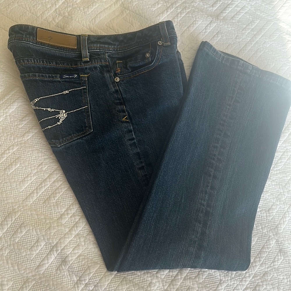 Seven  7 rhinestone pocket low cut straight leg jeans size 32